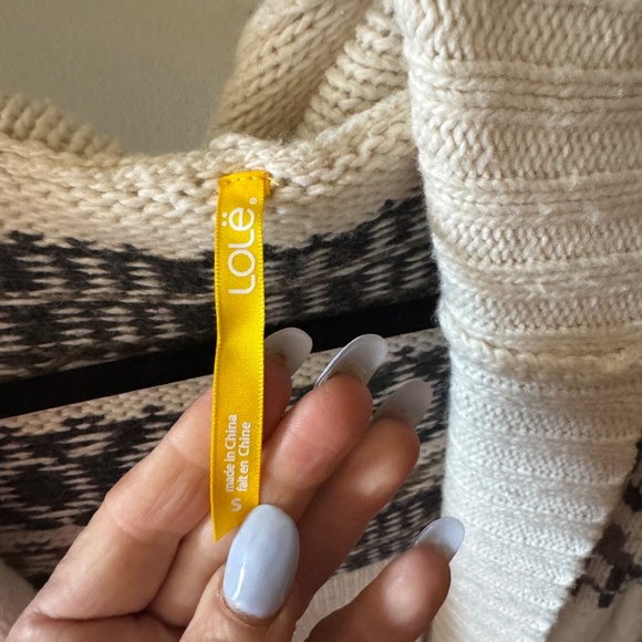 LOLE WOMEN'S CARDIGAN SWEATER SIZE SMALL BLACK & CREAM WITH HOODIE - Picture 3 of 8